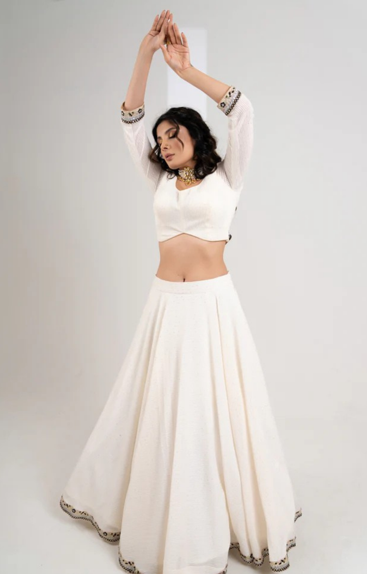Exclusive Classy White Embroidered Georgette Lehnga with Chiffon Dupatta