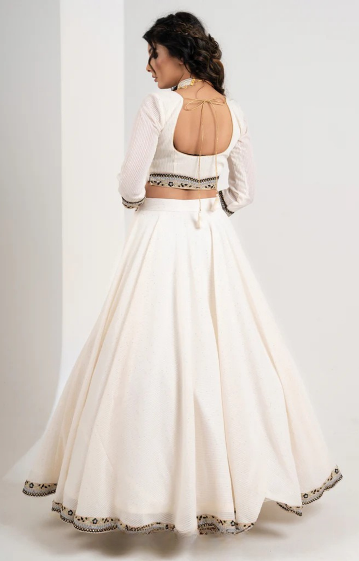 Exclusive Classy White Embroidered Georgette Lehnga with Chiffon Dupatta