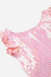 Pink Sequin Georgette Crop Top and Skirt