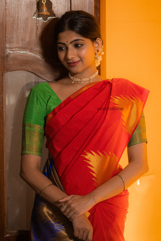 Semi Silk Saree With Temple Border
