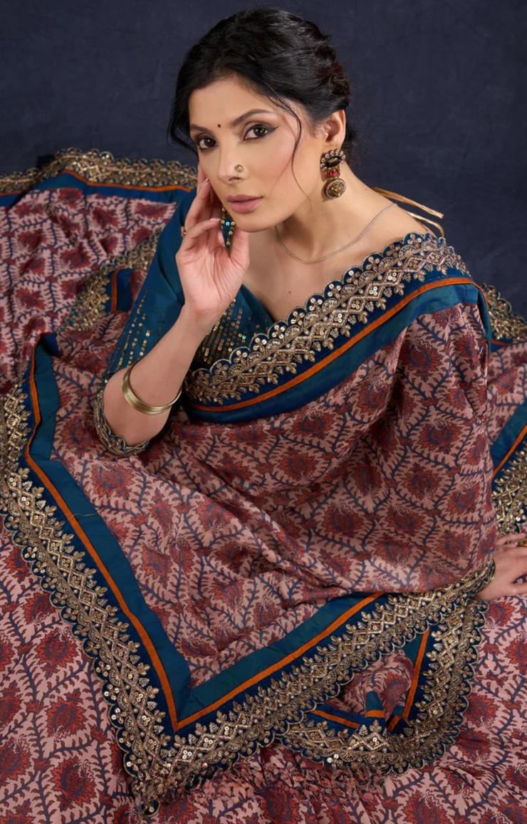 Graceful Printed Lehenga With Gold Embroidered Blouse & Matching Dupatta.