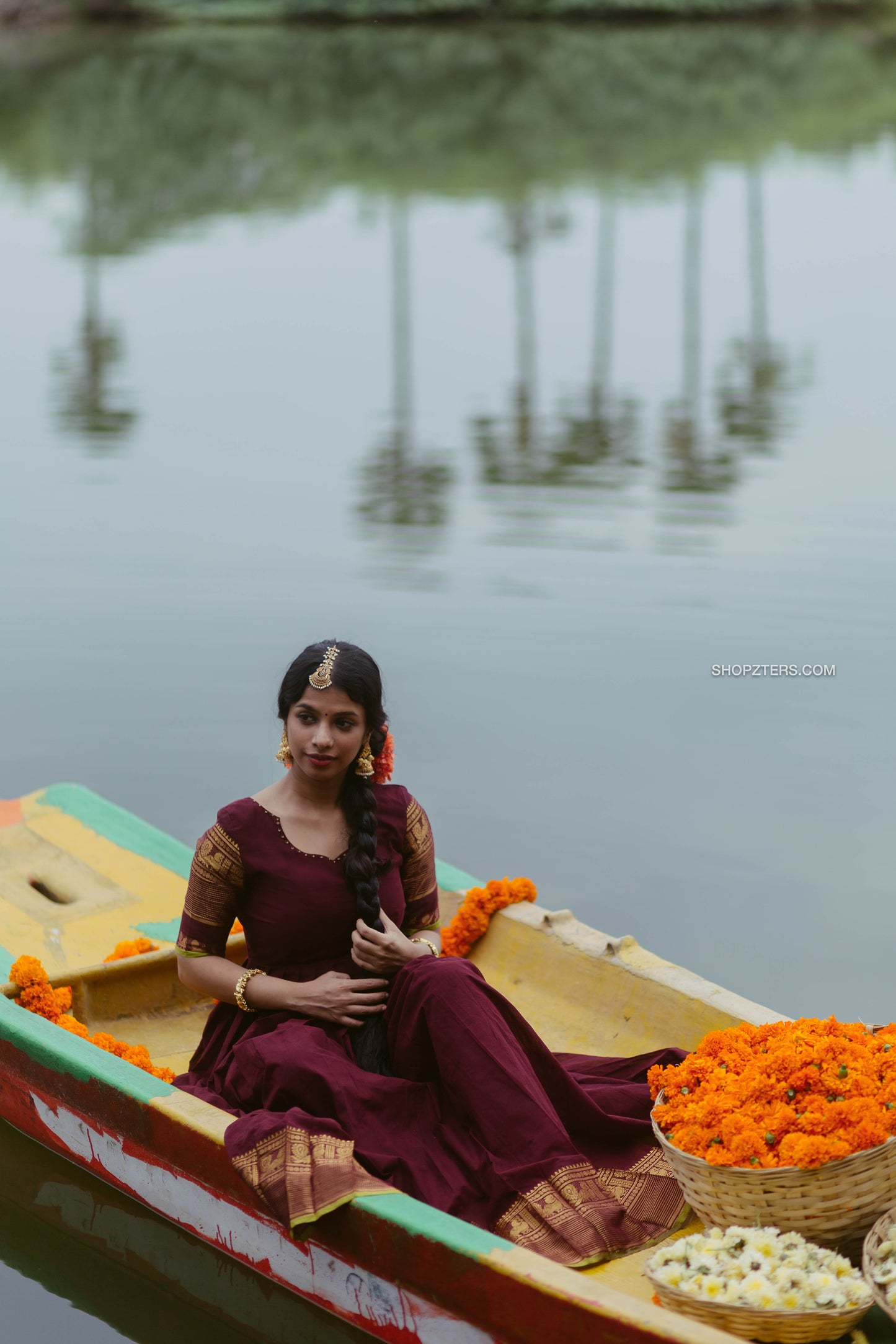 Marooon Kanchi Cotton Dress with Zari Border