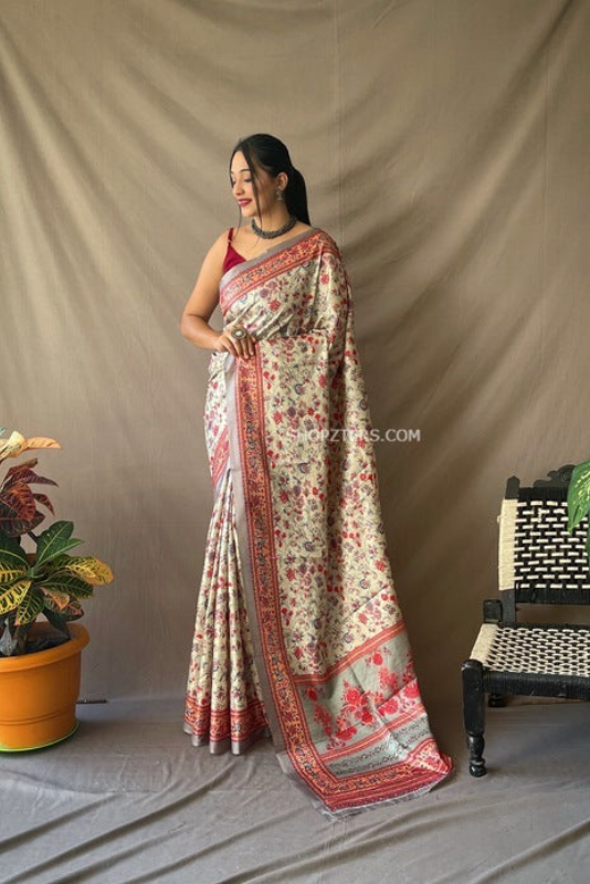 Soft Silk Saree With Madhubani Prints