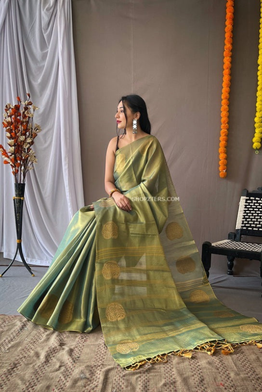 Tissue Silk Saree With Zari Border
