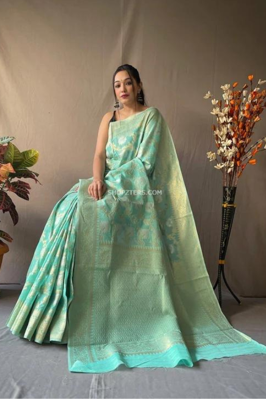 Linen Silk Saree With Gold and Silver Zari Weaves