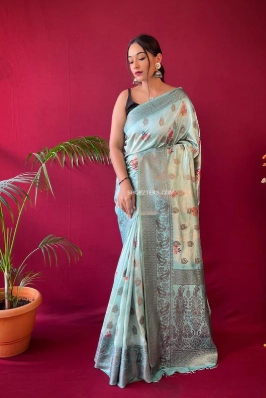 Soft Silk Floral Prints Saree With Woven Motifs