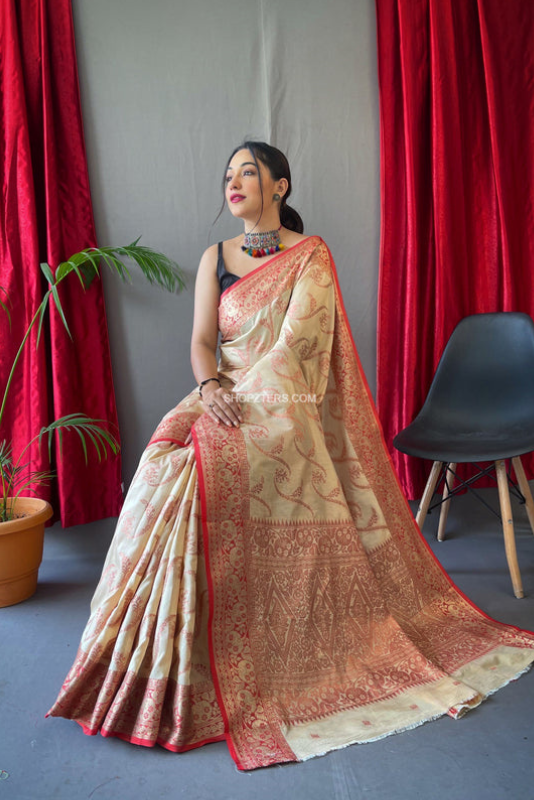 Cotton Sarees With Rose Gold Jaal Weaves