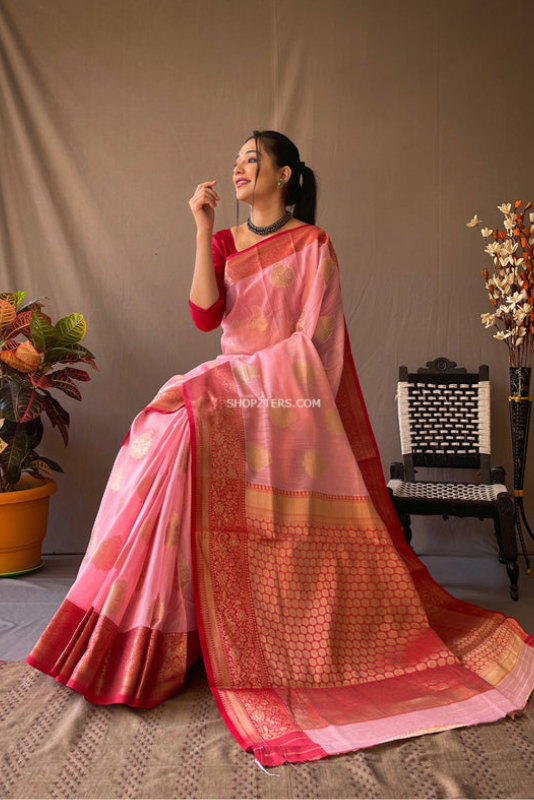 Soft Linen Weaving Sarees With Contrast Border