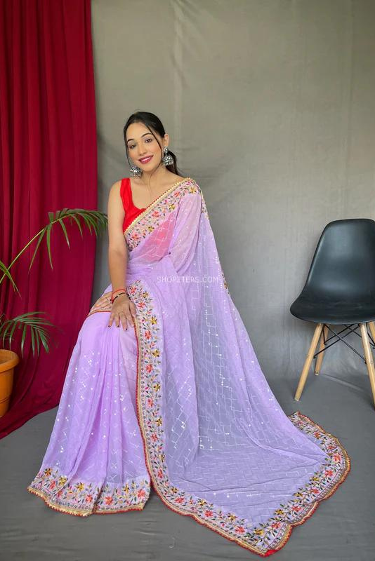 Georgette Sequins Designer Embroidered Saree