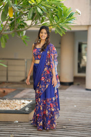 Blue Ruffled Half Saree