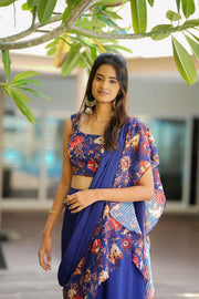 Blue Ruffled Half Saree