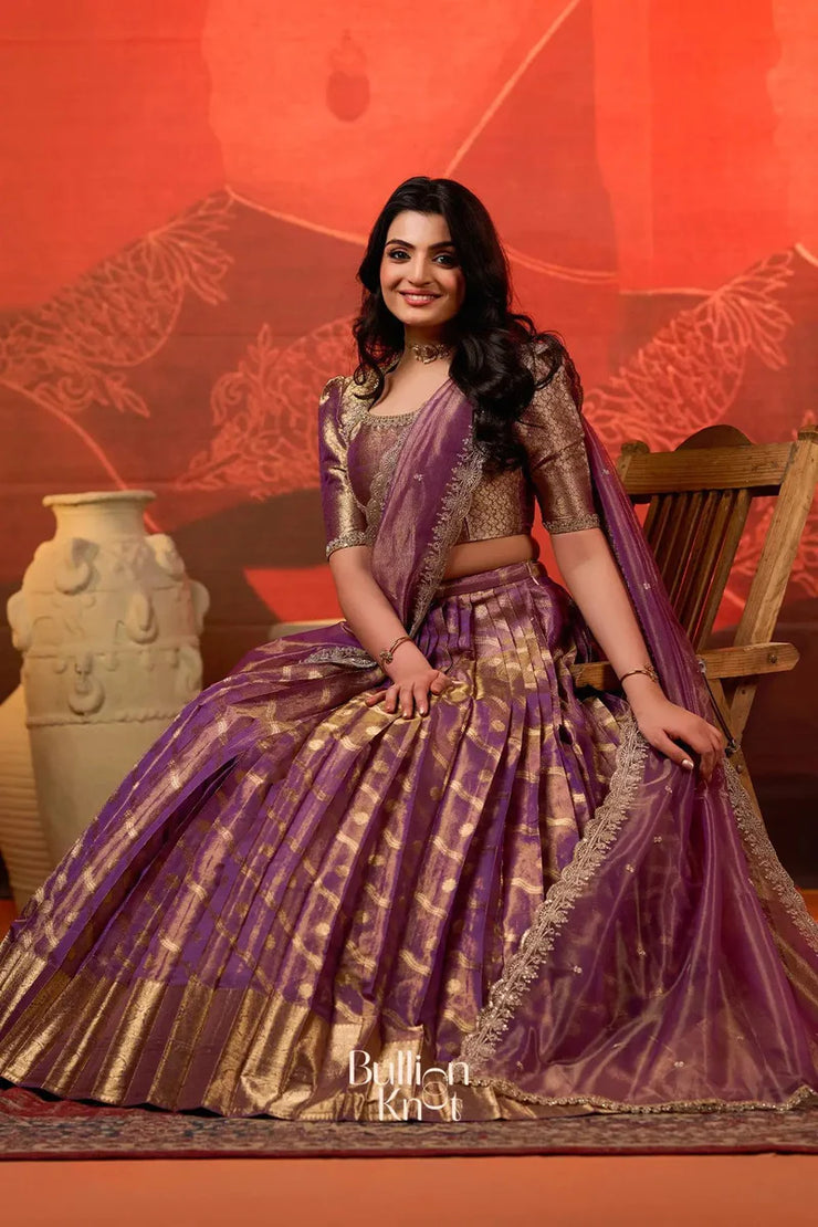 Tissue Zari Lehenga Set in Purple