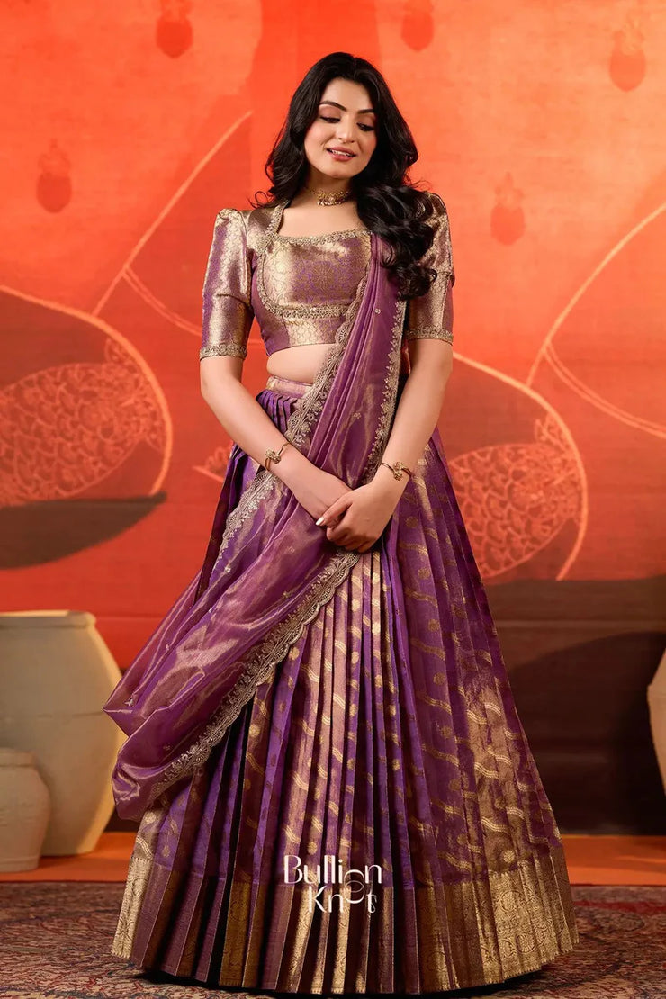 Tissue Zari Lehenga Set in Purple