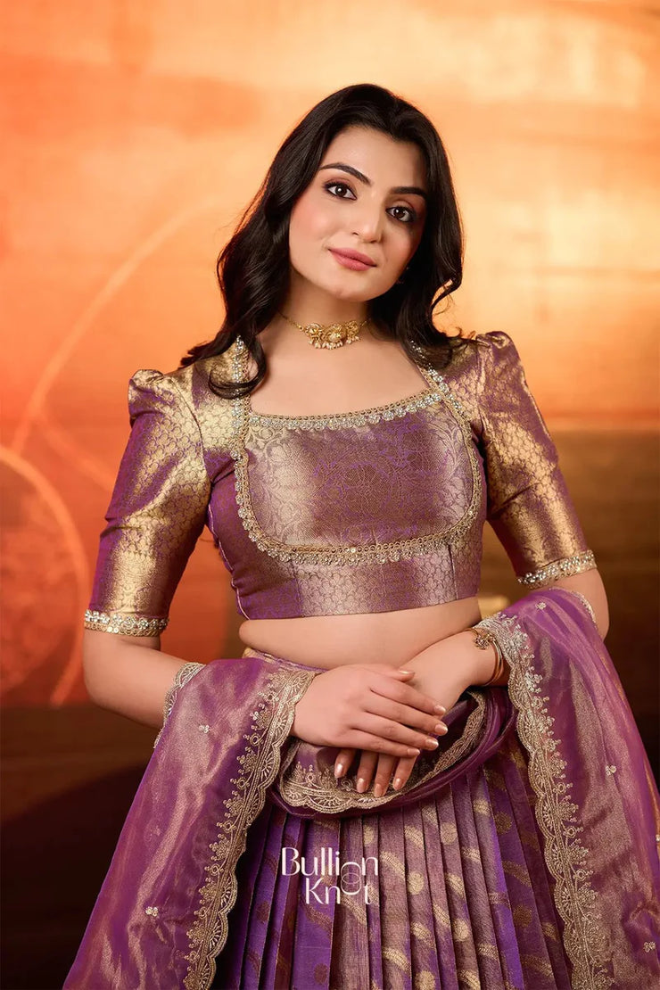 Tissue Zari Lehenga Set in Purple