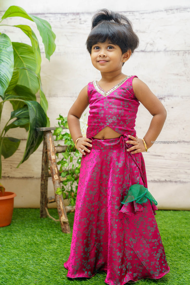 Magenta Banarasi Crop Top Skirt Mini