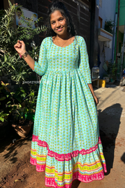 Blue Cotton Gathered Dress