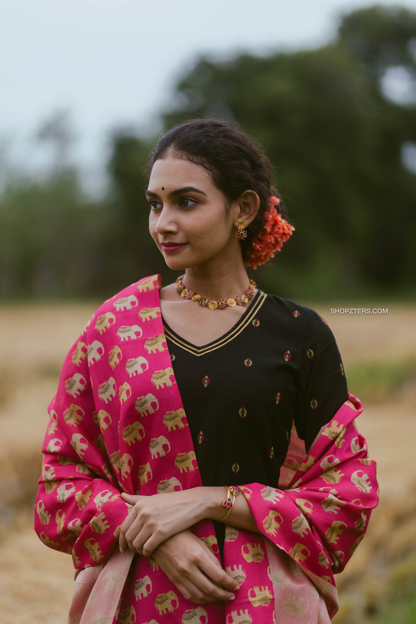 Black Gota Kurta Set with Tussar Dupatta