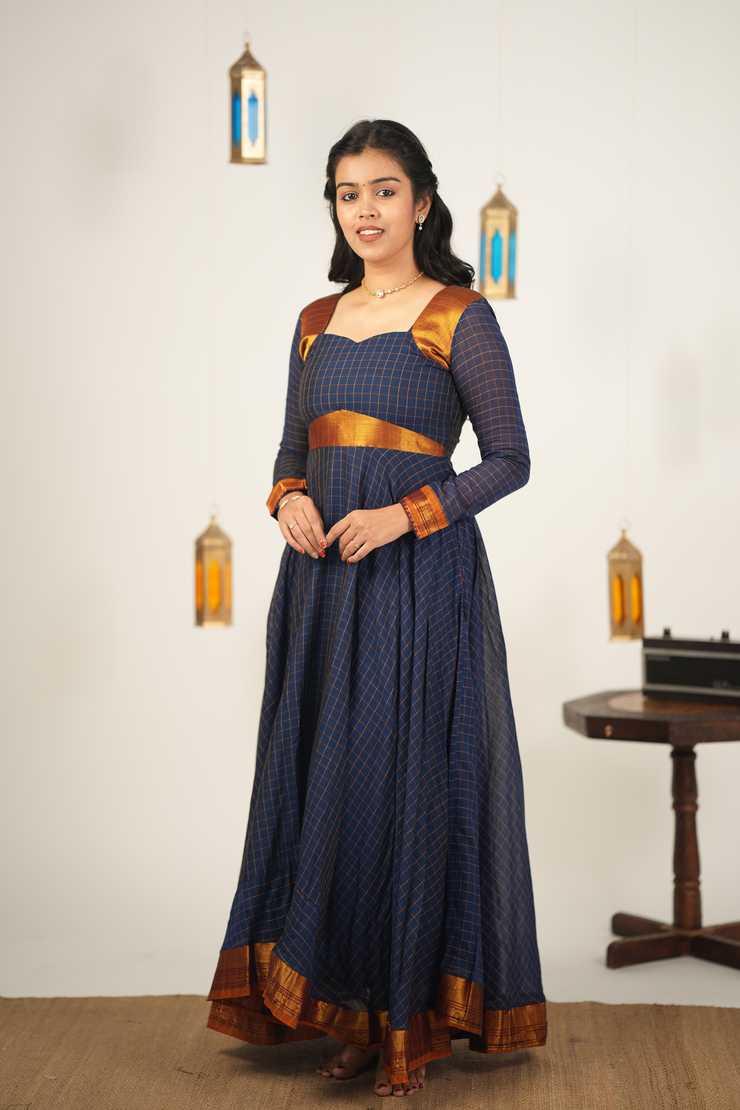 Pure and Soft Cotton Checked Anarkali with Zari Border