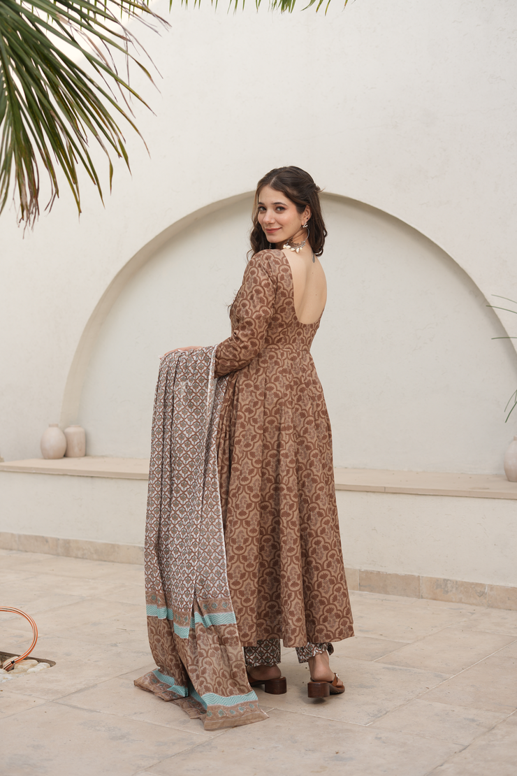 Brown Designer Cotton Suit Set