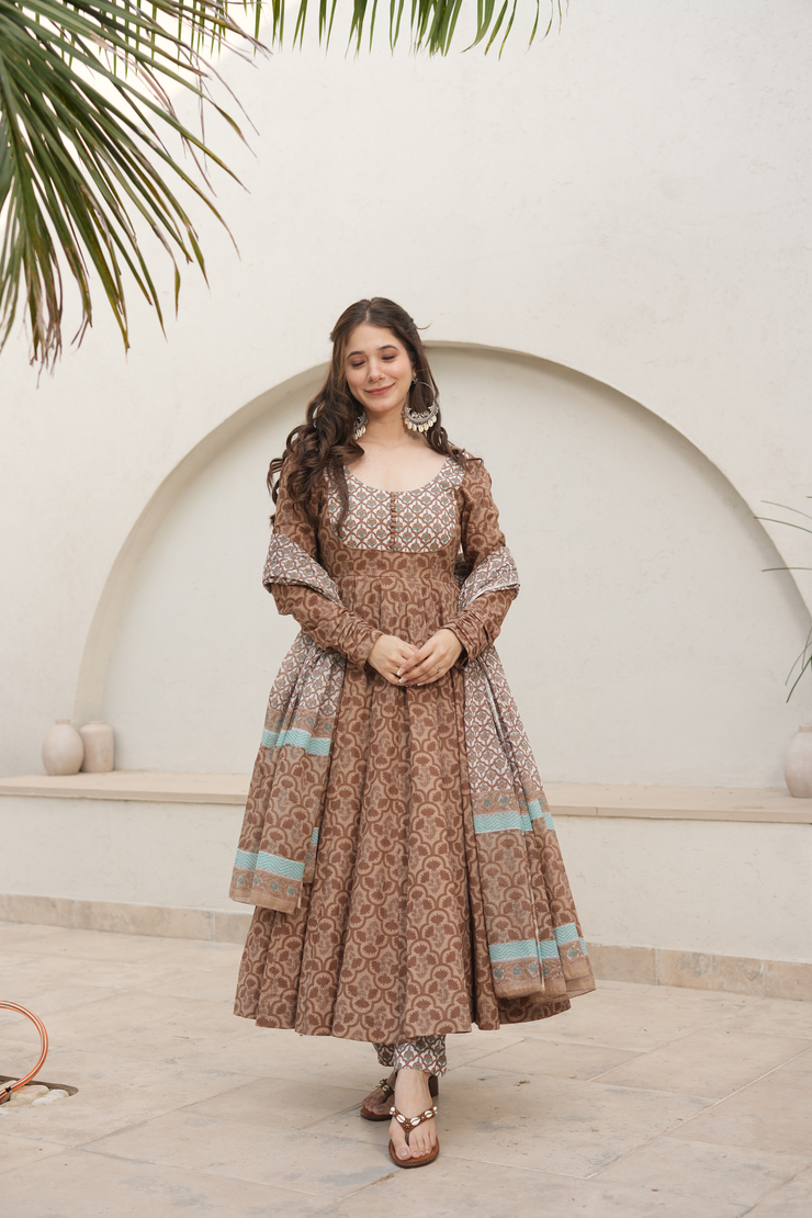 Brown Designer Cotton Suit Set