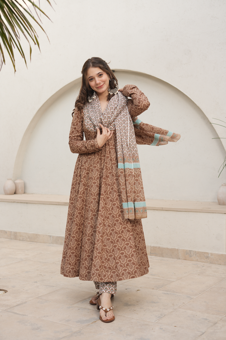 Brown Designer Cotton Suit Set