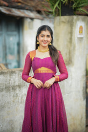 Pure and Soft Cotton Checked Anarkali with Zari Border