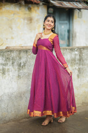 Pure and Soft Cotton Checked Anarkali with Zari Border