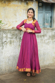 Pure and Soft Cotton Checked Anarkali with Zari Border