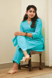 Turquoise Blue Handloom Co-ord Set