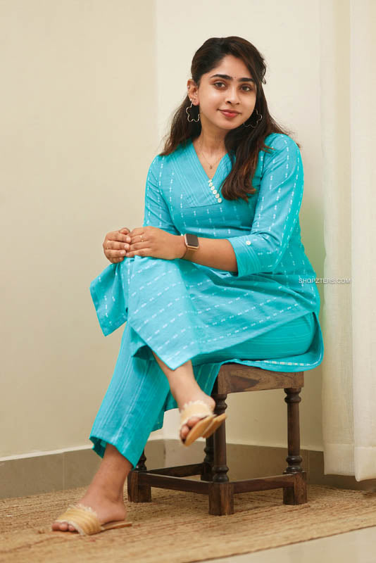 Turquoise Blue Handloom Co-ord Set