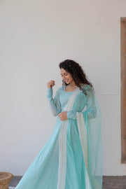 Sky Blue Georgette Dress with Dupatta