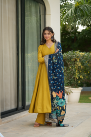 Yellow and Blue Silk Suit Set