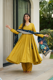 Yellow and Blue Silk Suit Set