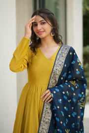 Yellow and Blue Silk Suit Set