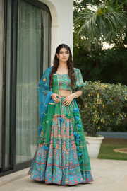 Turquoise Silk Lehenga Set