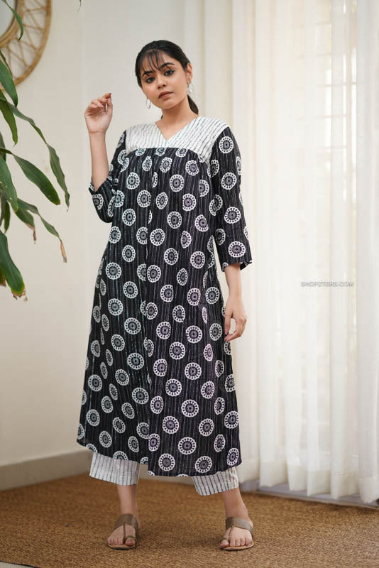 Black & White Lurex Kurti Set