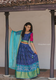 Blue With Magenta Pochampalli lehenga Set