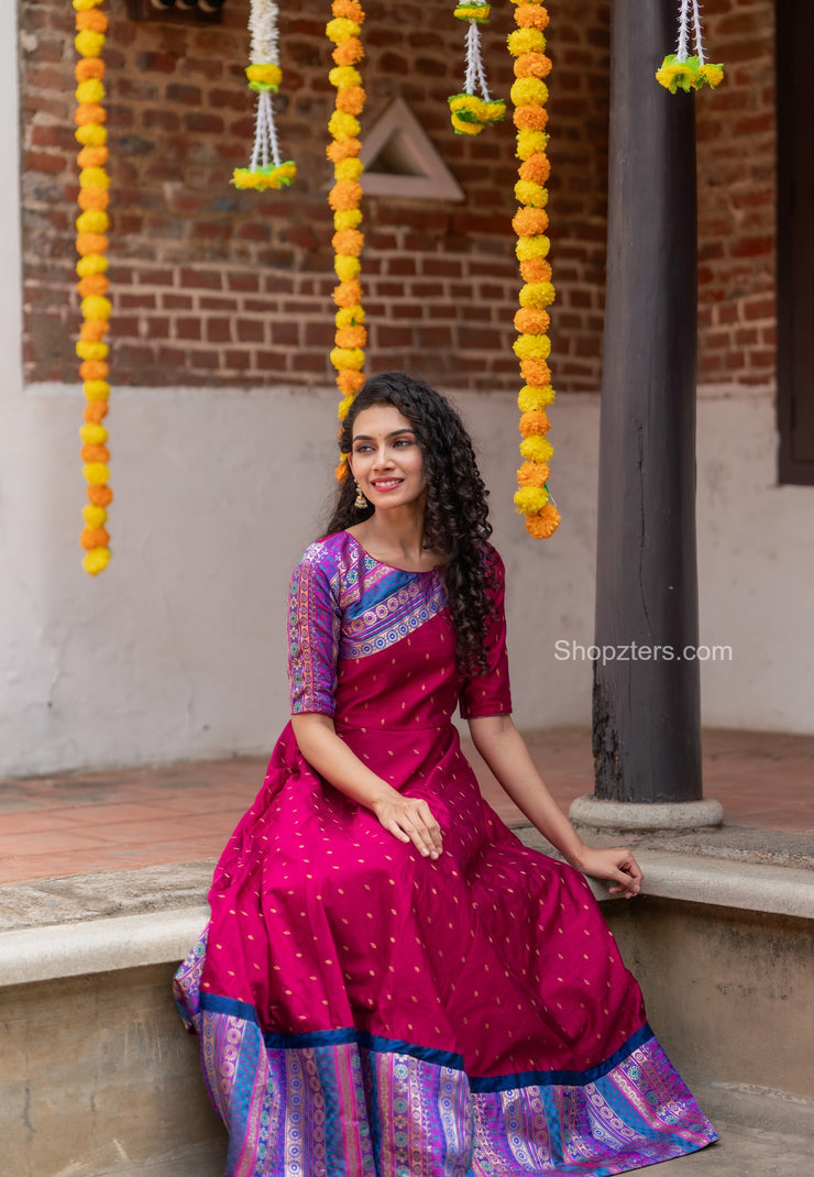 Magenta Maxi Brocade Dress