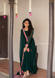 Green And Pink Georgette Dress