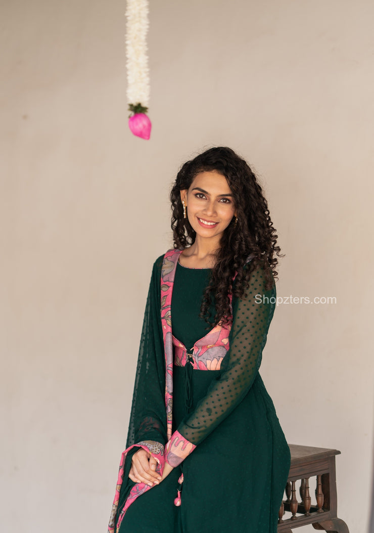 Green And Pink Georgette Dress