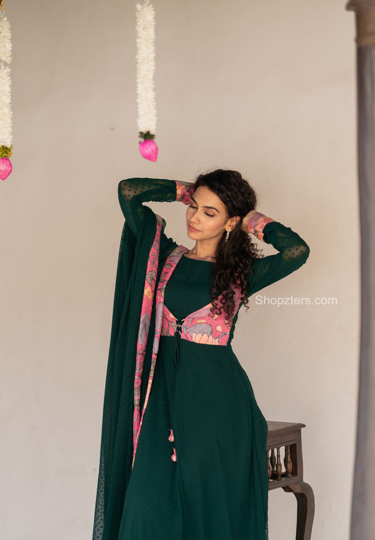 Green And Pink Georgette Dress