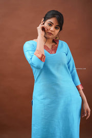 Deep Sky Blue Dupion Kurta Set