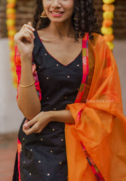Black Chanderi Sequin Kurti With Multi Colour Dupatta