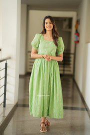 Pink or Green Embroidered Ankle Length Dress