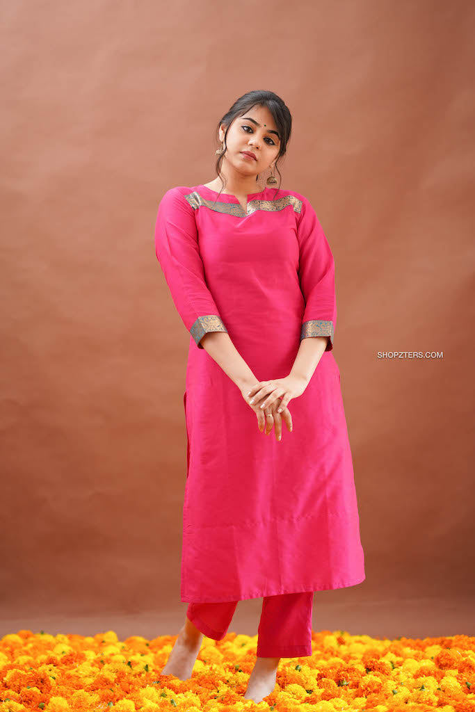 Dupion Kurta Set with Boat Neck