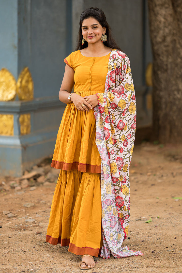 Pure Handloom Yellow Sharara Set