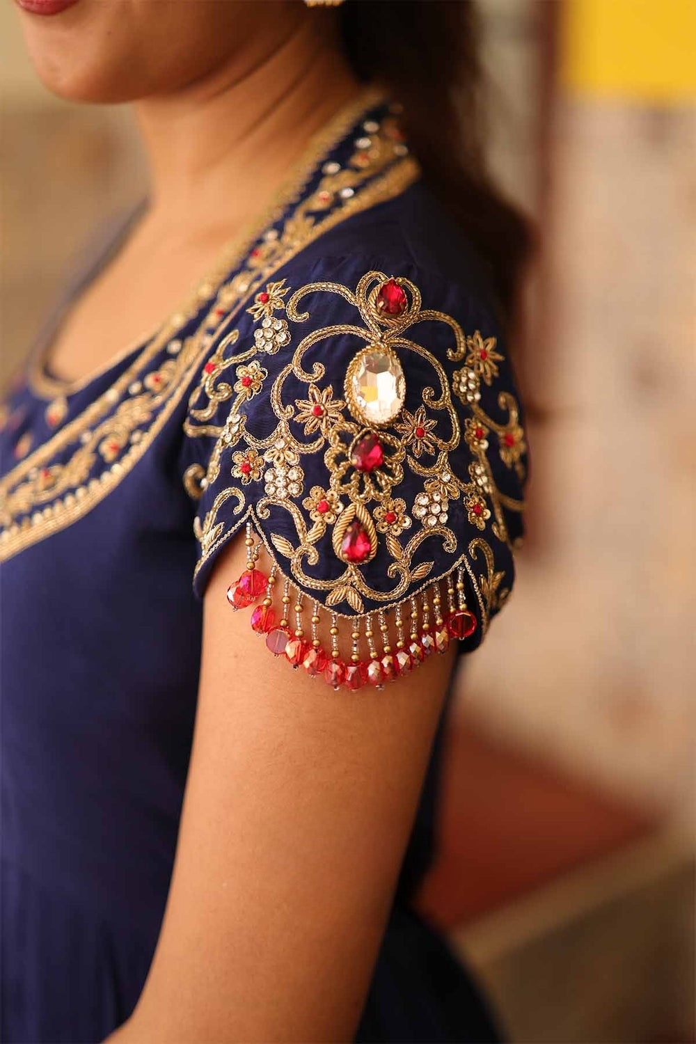 NEELAM BLUE NATURAL CREP ANARKALI SUIT SET