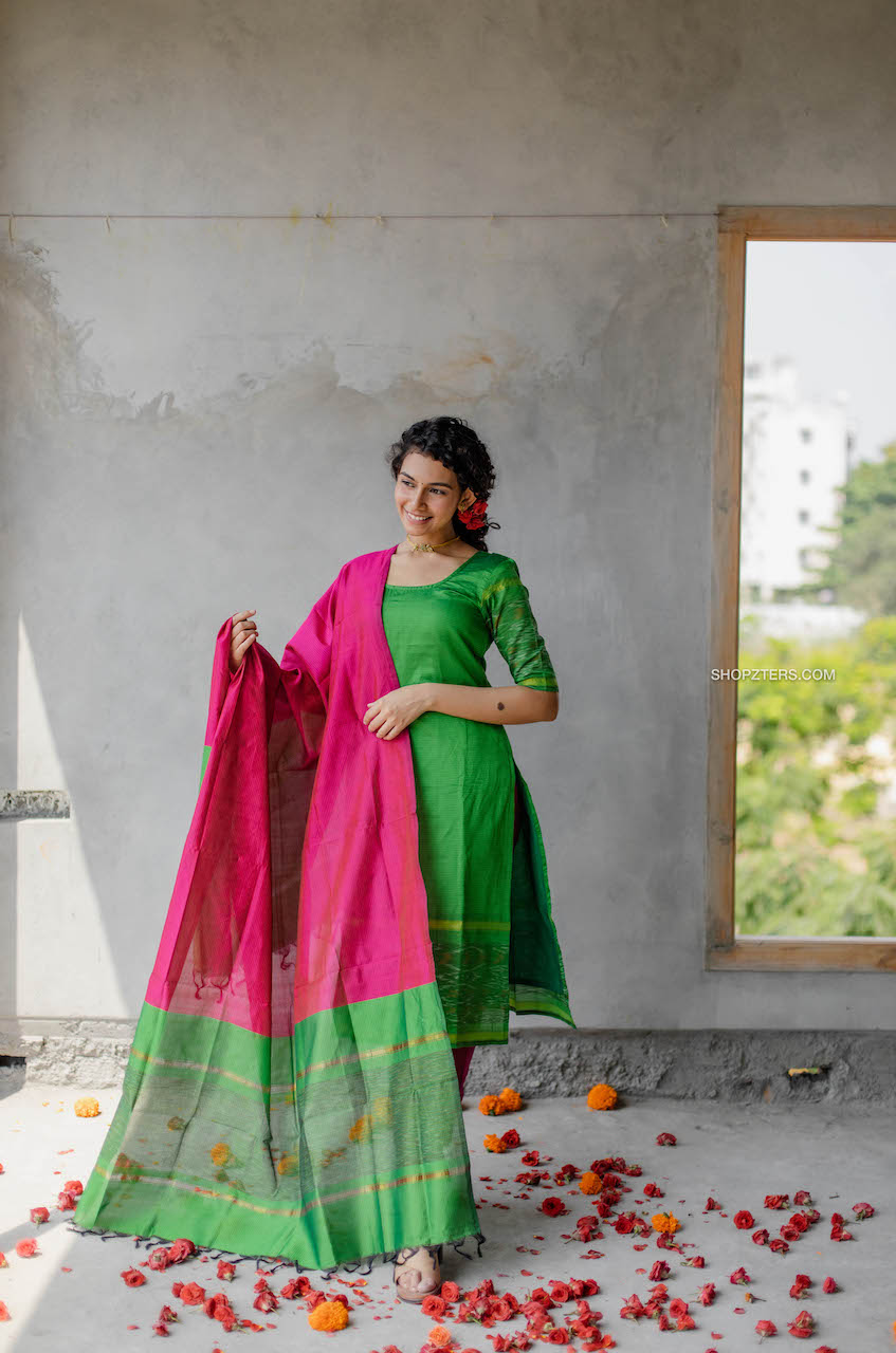 Green Pochampally Suit Set