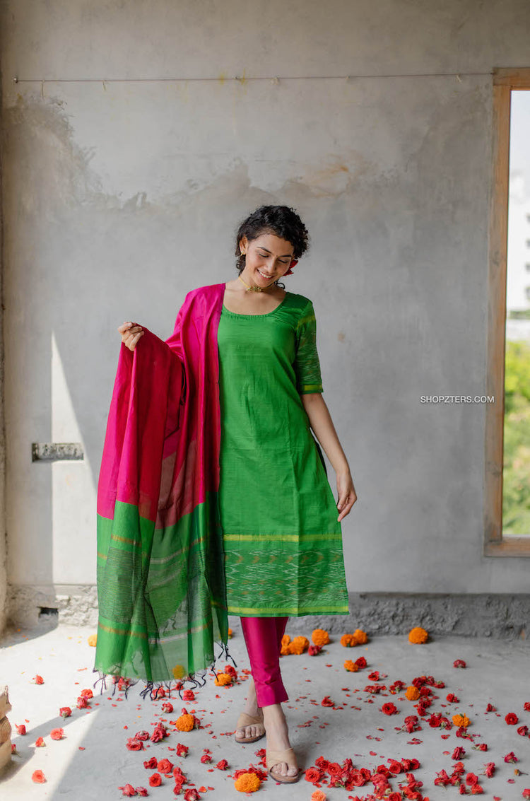 Green Pochampally Suit Set