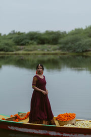 Marooon Kanchi Cotton Dress with Zari Border